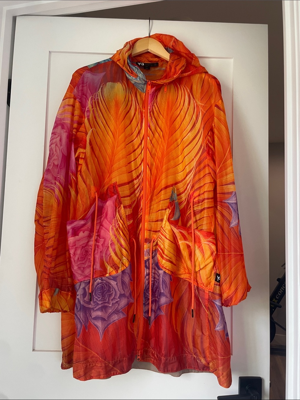 Y-3 Orange & Pink Floral-Print Hooded Trench Coat